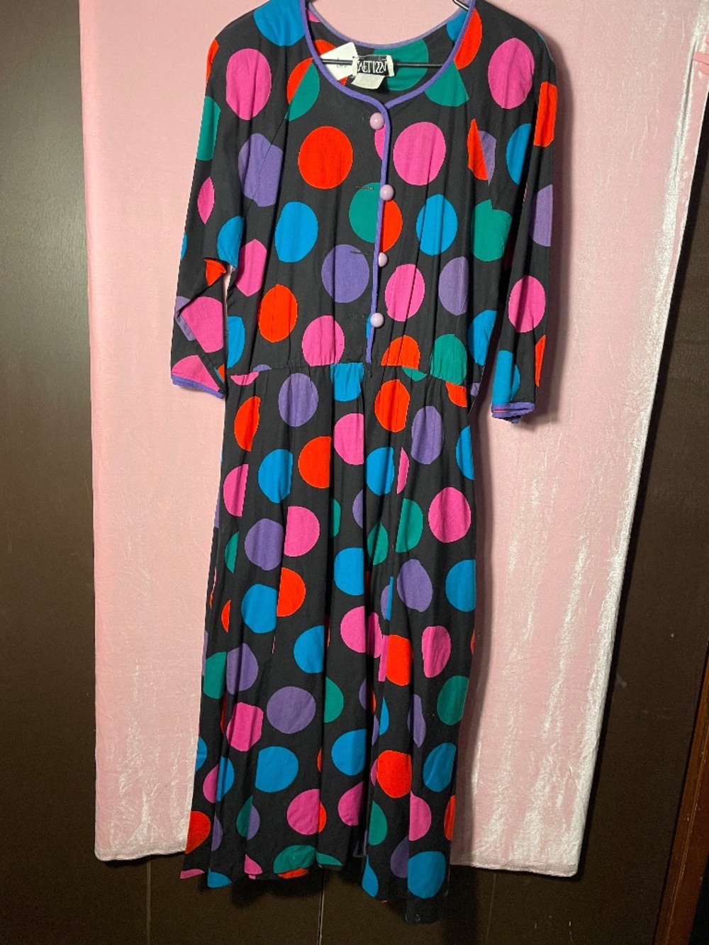 VINTAGE Sz.14 Melissa brand cotton blouson button-up 3/4 sleeve dress- pockets